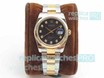 DJ Factory Replica Rolex Datejust Black Micro Dial Two Tone Watch 